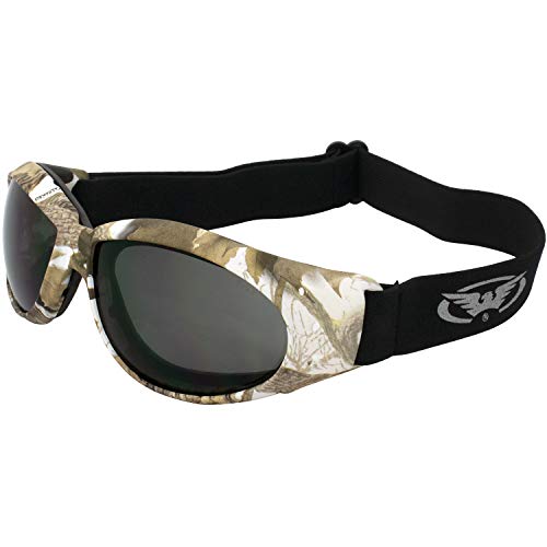 Global Vision Eliminator Z 55 Padded Riding Safety Dirt Bike Goggles White Camo with Smoke Lenses