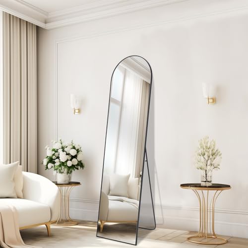 NEWBULIG 59'x16' Full Length Mirror, Standing Mirror Hanging or Leaning, Full Body Mirror with Stand,Wall Mounted Mirror, Arched Floor Mirror with Aluminum Alloy Thin Frame for Living Room,Black