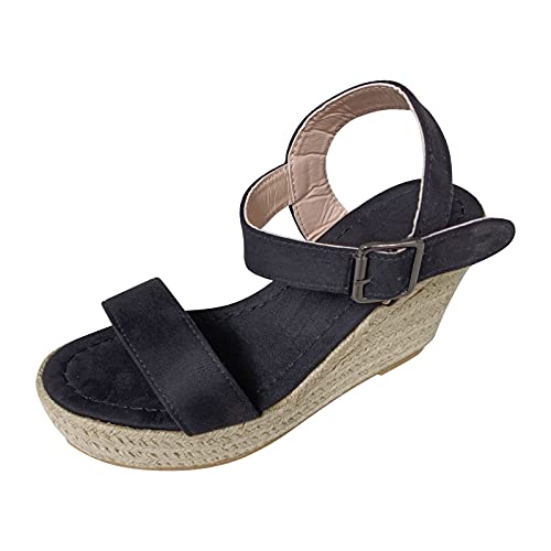 Women's Weaving Strappy Slingback Wedges Sandal Fashion Summer Thong T-Strap Orthotic Casual Comfort Elastic Strap Black, 8