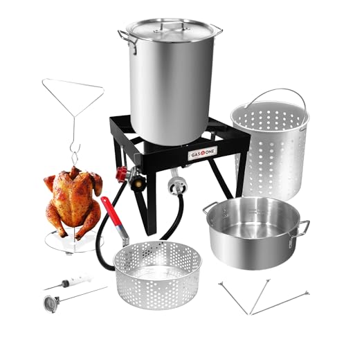 Gas One Turkey Fryer Propane Burner Complete Kit - Turkey Fry & Boil - With High Pressure Propane Regulator and Hose,Black