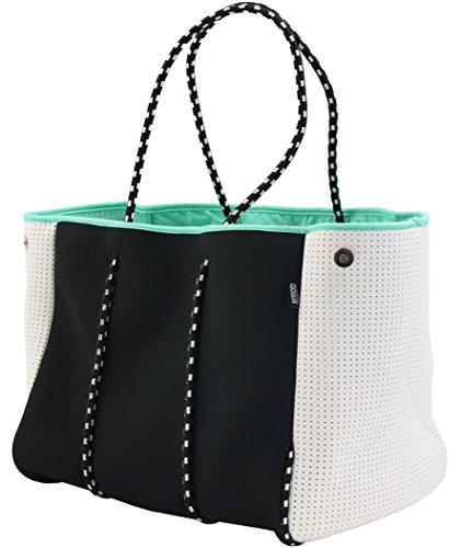 QOGiR Neoprene Multipurpose Beach Bag Tote with Inner Zipper Pocket (Black, X-Large) …
