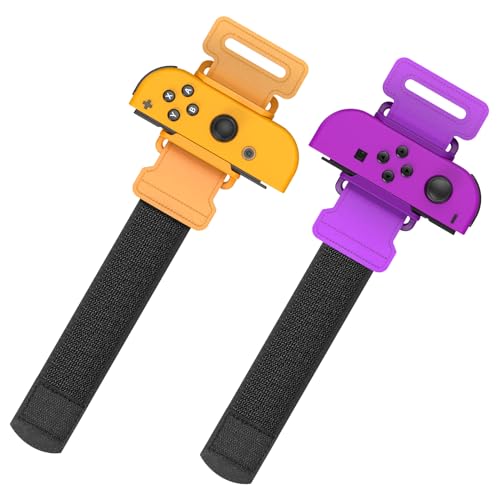 YUANHOT Upgraded Wrist Bands Compatible with Switch Dance 2024 2023 2022, Adjustable Elastic Straps for Nintendo Switch & Switch OLED Controllers, 2 Pack for Kids and Adults- Purple/Orange