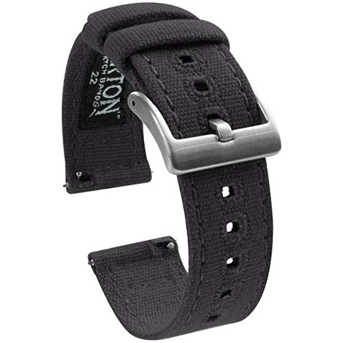 BARTON WATCH BANDS Quick Release Canvas Watch Band Straps, Smoke Grey, 20mm