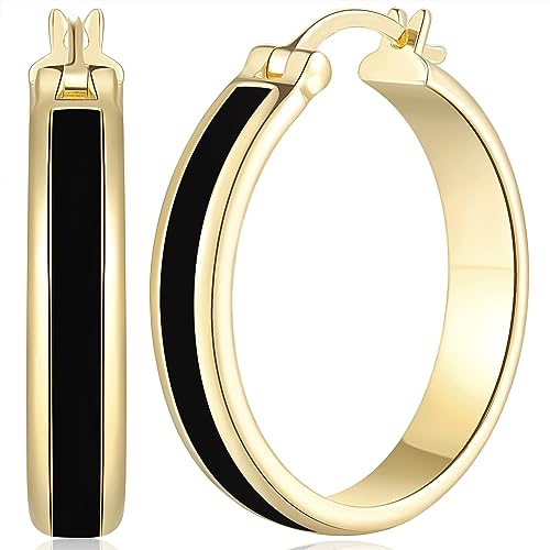 ENROSE Hoop Earrings for Women 14K Gold Black and Gold Earrings Women’s Hoop Earrings, 30mm*6mm in Width Design