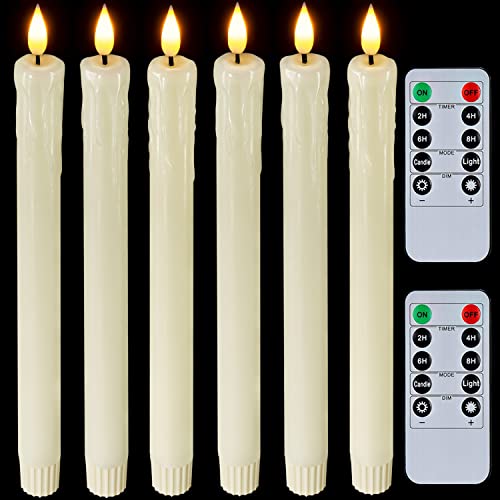 Homemory Real Wax LED Flameless Taper Candles with Remote Timer, 9.6 Inches Ivory Candlesticks, Dripless Battery Operated 3D Flickering Flame for Fireplace Xmas Halloween