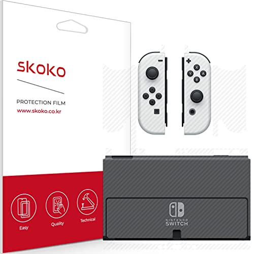 skoko Clear Carbon Protective Skin Compatible with Nintendo Switch OLED, Back+Joycon Controllers, Anti Scratch, Skins, Sticker, Decal, Wrap, Vinyl, Film, Protector Covers, Accessories