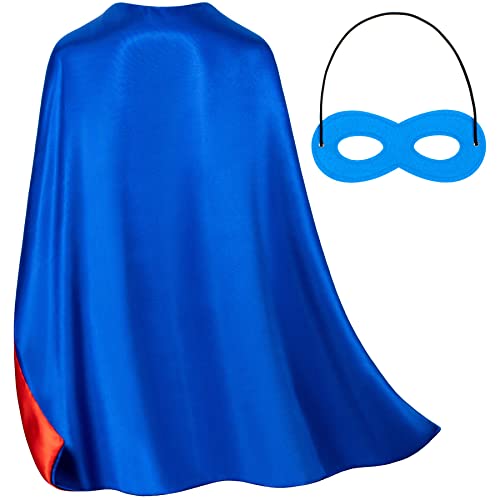 Double-Sided Superhero Capes and Mask for Kids - Blue Super Hero Cape Perfect for Christmas, Halloween, Cosplay, and Birthday Parties (Blue)