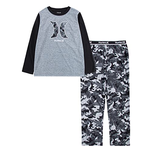 Hurley Boys' Pajama 2-Piece Set, Grey Camo, 10