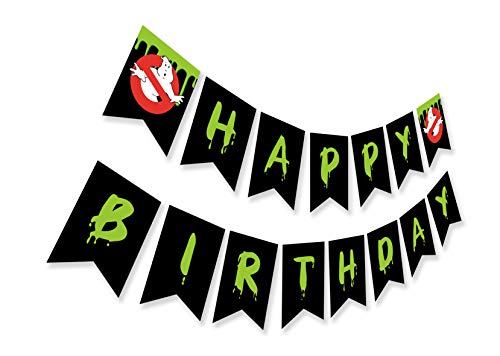 Ghost Busters Inspired Happy Birthday Banner, Horror Theme Bday Party Sign, Ghostbusters Halloween Bunting Decoration