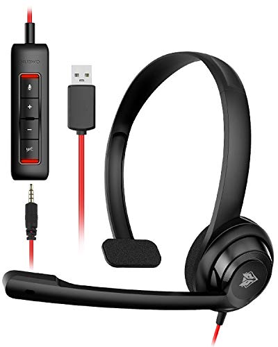 NUBWO HW02 USB Headset with Microphone,Work Headset with Mic&in-line Control, Super Light, Ultra Comfort Computer Headset for Laptop pc, On-Ear Wired Office Call Center Headset for Boom Skype Webinars