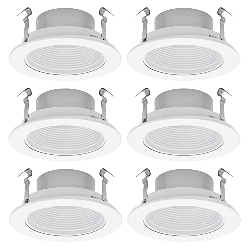 [6-Pack] PROCURU 4' Recessed Can Light Metal Trim with Step Baffle, White- Fits only in 4 inch cans and requires light bulb (not included)