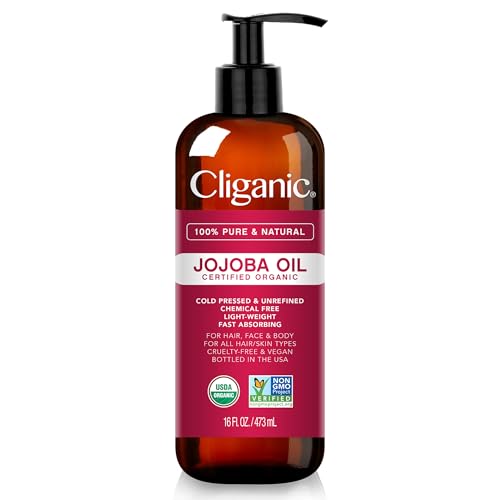 Cliganic USDA Organic Jojoba Oil 16oz with Pump, 100% Pure | Bulk, Moisturizing Oil for Face, Hair, Skin & Nails | Natural Cold Pressed Hexane Free