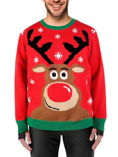 XiaoMoSha Men's Funny Ugly Christmas Sweater Crew Neck Sweater for Men The Office Sweater Couples/Family Winter Knit Pullover Outfit Holiday Party Ugly Christmas Sweater for Men (Medium Red Man)