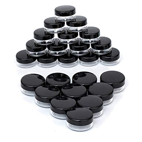 ZEJIA 3 Gram Sample Containers with Lids, 25 Count Tiny Sample Jars, 3ML Makeup Cosmetic Containers for Lip Balms, Lotion, Powder, Beauty Products(Black Lids)