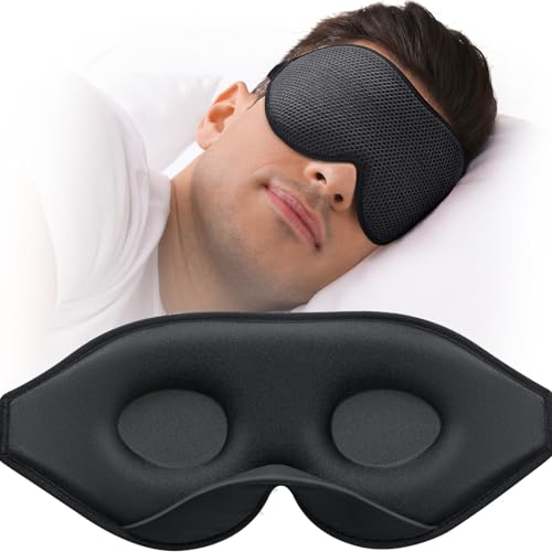 MABAO Sleep Mask, Eye Mask for Sleeping, Women Men Side Sleeper, 3D Contoured Cup No Eye Pressure 100% Blocking Light Sleeping Mask with Adjustable Strap Blindfold Yoga, Traveling, Nap, Black