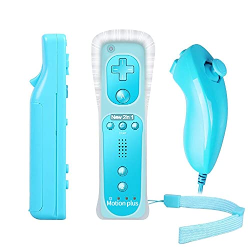 PowerLead Controller for Wii, Built-in Motion Plus Remote and Nunchuck Controller for Nintendo Wii and Wii U + Silicon Case（Blue）