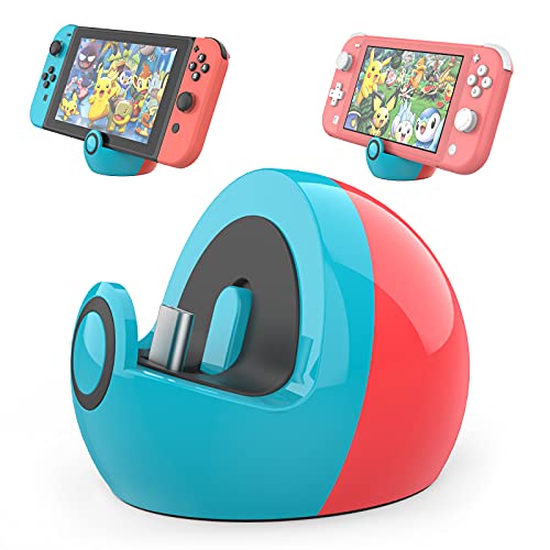 HEIYING Charging Dock for Nintendo Switch/Switch Lite/Switch OLED - Type C Port Stand Station with Classic Neon Blue & Red Colors