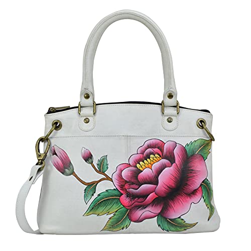 Anna by Anuschka Women's Hand Painted Leather Large Shoulder Tote, Peony Ivory