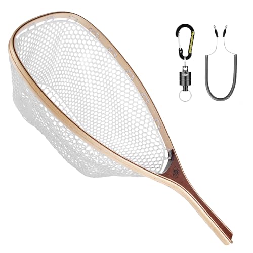 SF Fly Fishing Landing Soft Rubber Mesh Trout Catch and Release Net with Black Magnetic Net Release Combo Kit (Clear A Combo Small Holes)