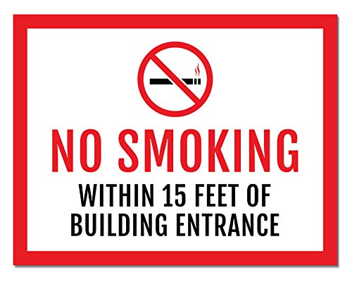 2pcs No Smoking Within 15 Feet Sign Stickers | Signs for Business Building Entrance, Outdoor Weatherproof Vinyl Decal, 11' x 8.5'