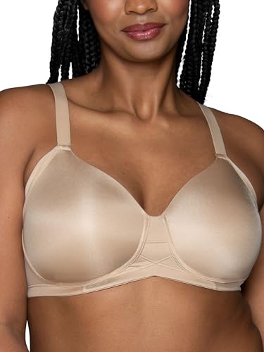 Vanity Fair Women's Full Figure Wireless Bra, Extended Side & Back Smoothing, Lightly Lined Cups up to DDD, Beige, 38C