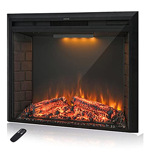 Masarflame 36'' Electric Fireplace Insert, Retro Recessed Fireplace Heater with Fire Cracking Sound, Remote Control & Timer, 750/1500W, Black