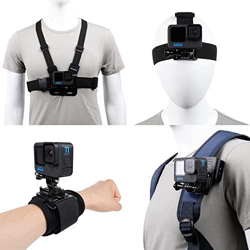 Accessories Set for GoPro Hero 12/11/10/9/8/7/6/5/4,New Quick Release Head Strap Mount + Chest Mount Harness + Backpack Clip Holder + 360°Rotating Wrist Strap