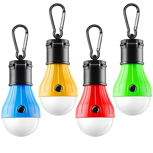 FLY2SKY Tent Lamp 4 Packs Portable LED Tent Lights Clip Hook Hurricane Emergency Lights LED Camping Lights Bulb Camping Lanterns Camping Equipment for Camping Hiking Backpacking Outage