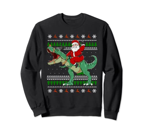 Ugly Christmas Sweater Santa Riding Dinosaur Reindeer Funny Sweatshirt