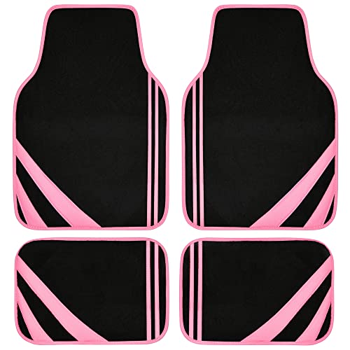 CAR PASS Pink Edge Leather Car Floor Mats, Universal Car Mats with Double Stitch Line and Anti-Slip Backing Design, for Cute Girly Women, Fit 95% Automotive,SUVs,Sedan,Vans (Black and Pink)