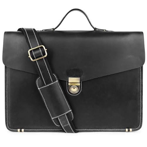 LUXEORIA Leather Briefcase Shoulder Bag for Men & Women, Over the Shoulder Bag - Crossbody & Mens Briefcase, Perfect for Office & Travel Bags | Classy - Black