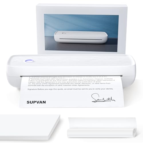 SUPVAN T200M Portable Printer Wireless for Travel, Bluetooth Inkless Printer with 300 DPI, Prints 400 Pages per Charge, Supports 8.5' X 11' US Letter, Compatible with iPhone, Android & Laptop