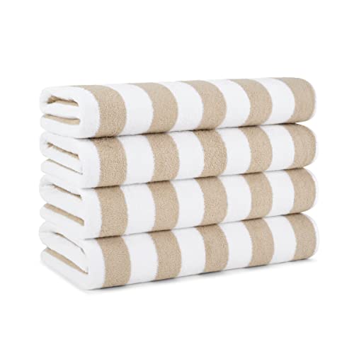 Arkwright Oversized California Beach Towels - (Pack of 4) Absorbent, Quick Drying, Ringspun Cotton Pool Towel, Perfect for Hotel, Spa Hot Tub, and Bath, 30 x 70 in, Beige