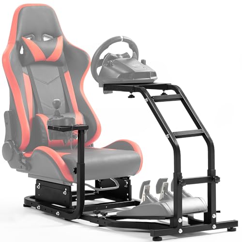 Marada Racing Sim Cockpit Stand Stable Frame Adapt to PXN, Thrustmaster, Logitech G29, G920, T300RS, T150 Height & Length Adjustable Simulation Steering Wheel Mount Shifter and Pedal Not Included