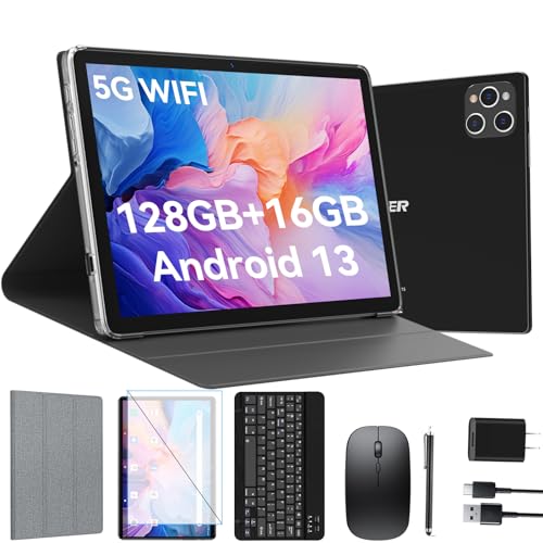 Android Tablet 10 Inch, 2024 Newest Android 13 Tablet, 128GB Storage+16GB RAM (8+8Virtual), Octa-Core Processor, 5G WiFi Tablet, 2 in 1 Tablet with Keyboard and Case, 13MP+8MP Dual Camera, GPS, Black