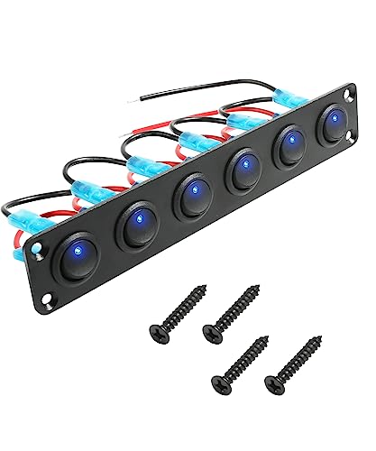 Zlirfy 6 Gang Rocker Switch Panel,12V Rocker Toggle Switch Panel,Car Modification Ignition Toggle,3 Pin 12 VDC 20A SPST On-Off Switch,Vehicle Toggle Switch Button Board