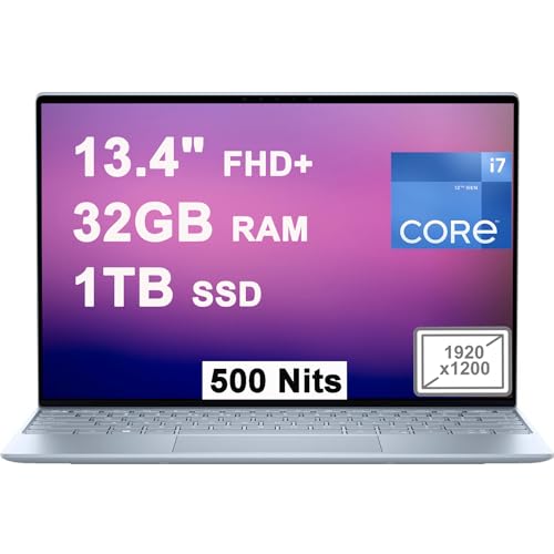 Dell XPS 13 9315 Thin and Light Business Laptop 13.4' FHD+ 500nits 12th Gen Intel 10-core i7-1250U 32GB RAM 1TB SSD Backlit Thunderbolt4 Fingerprint ExpressCharge Long Battery Life Win11 Sky Blue