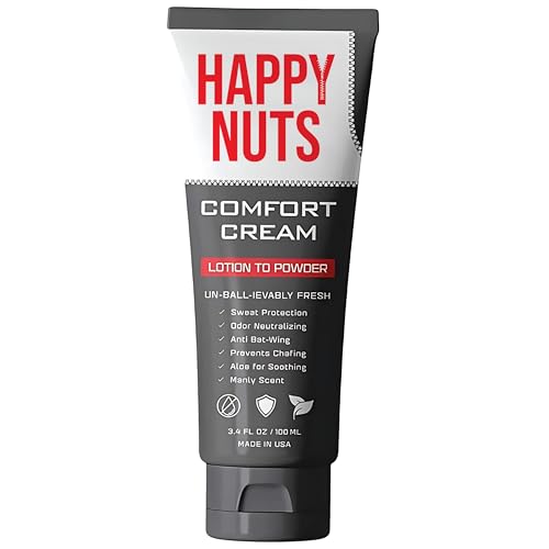 HAPPY NUTS Comfort Cream Deodorant For Men: Anti-Chafing Sweat Defense, Odor Control, Aluminum-Free Mens Deodorant & Hygiene Products for Men's Private Parts 3.4 oz.(1 Pack, Original)