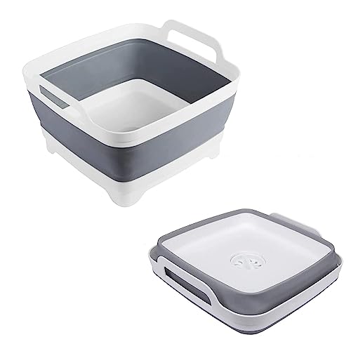 MontNorth Dishpan For Washing Dishes,9L Collapsible Dish Tub Portable Sink,Wash Dish Basin,Foldable Laundry Tub,Washing Basin with Drain Plug,Dishpan for Kitchen Sink,Camping Dish Washing Tub,Gray