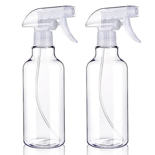 Plastic Spray Bottles Empty Spray Bottle 16.9oz/500ml 2 Pack Heavy Duty Spraying Bottles Mist/Stream Water Bottle for Cleaning Solutions, Plants, Pet, Essential Oils, Hair, Cooking (Clear)