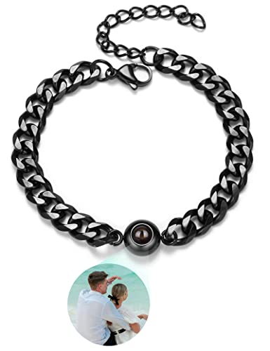 Custom Bracelets with Picture inside, Titanium Steel Customized Projection Bracelet with Photos, Picture Bracelet Personalized Photo, Memorial Birthday Christmas Gifts for Men/Family/Couple/Friend/Dad