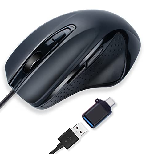 USB C Wired Mouse,INNOMAX USB-C Ergonomic/Large Size Mouse/6 Buttons with 3 Level DPI Adjustable Level, Page Down& UP Button for MacBook Pro, iPad Pro and Laptop with USB-C Port(Black)