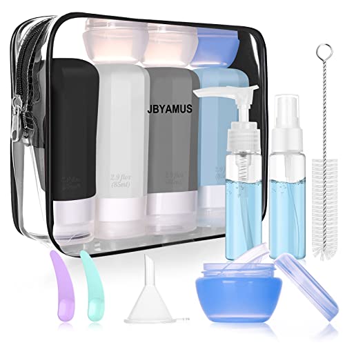 JBYAMUS 16 Pcs Silicone Travel Bottles Set, Leak-Proof Travel Size Toiletries, TSA Approved Travel Bottles for Toiletries, Portable Travel Toiletries Containers for Women (White-Black)