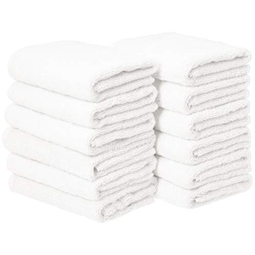 Amazon Basics hand towels for bathroom, 100% Cotton hand towels - 12 Pack white towels (16 x 26 inches)