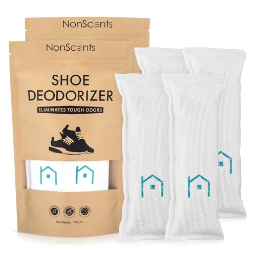 NonScents Shoe Deodorizer 2-Pack (4 Count) - Odor Eliminator, Air Freshener, Smell Absorber, Scent Remover for Shoes, Gym Bags, Soccer Cleats, Closets, Pet Area, Reusable - Shoe Deodorant