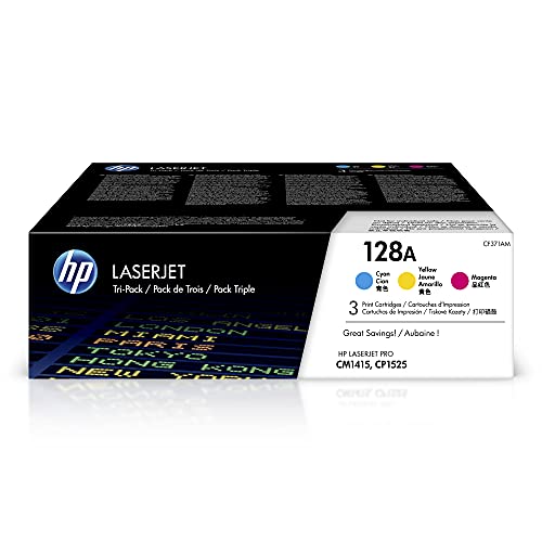 HP 128A Cyan, Magenta, Yellow Toner Cartridges (3-pack) | Works with HP LaserJet Pro CM1415 Color, CP1525 Color Series | CF371AM