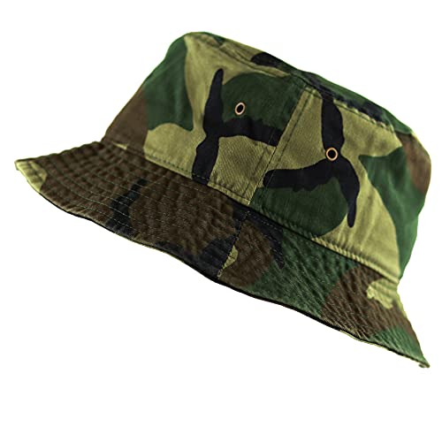 The Hat Depot 300N Unisex 100% Cotton Packable Summer Travel Bucket Hat (L/XL, Woodland Camouflage)