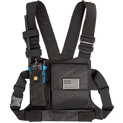 LUITON Radio Chest Harness with Reflective Strips Shoulder Holster Radio Vest Holder Two Way Radio Vest Rig Walkie Talkie Case with Front Pack Pouch for Motorola/Midland/Baofeng/Retevis