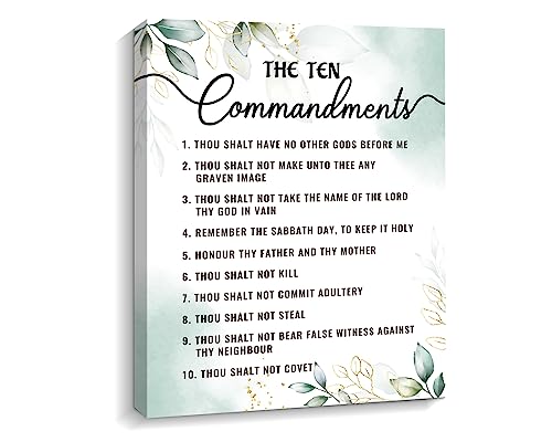 Kas Home Ten Commandments Wall Decor Bible Verse Canvas Wall Art Motivational Positive Quotes Framed Artwork Decor Gift for Living Room Bedroom (White -The Ten, 12x15 inch)