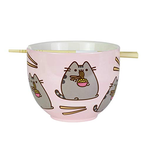 Enesco Pusheen by Our Name is Mud Ramen Bowl and Chopsticks Set, 4', Pink, 18 fluid ounces
